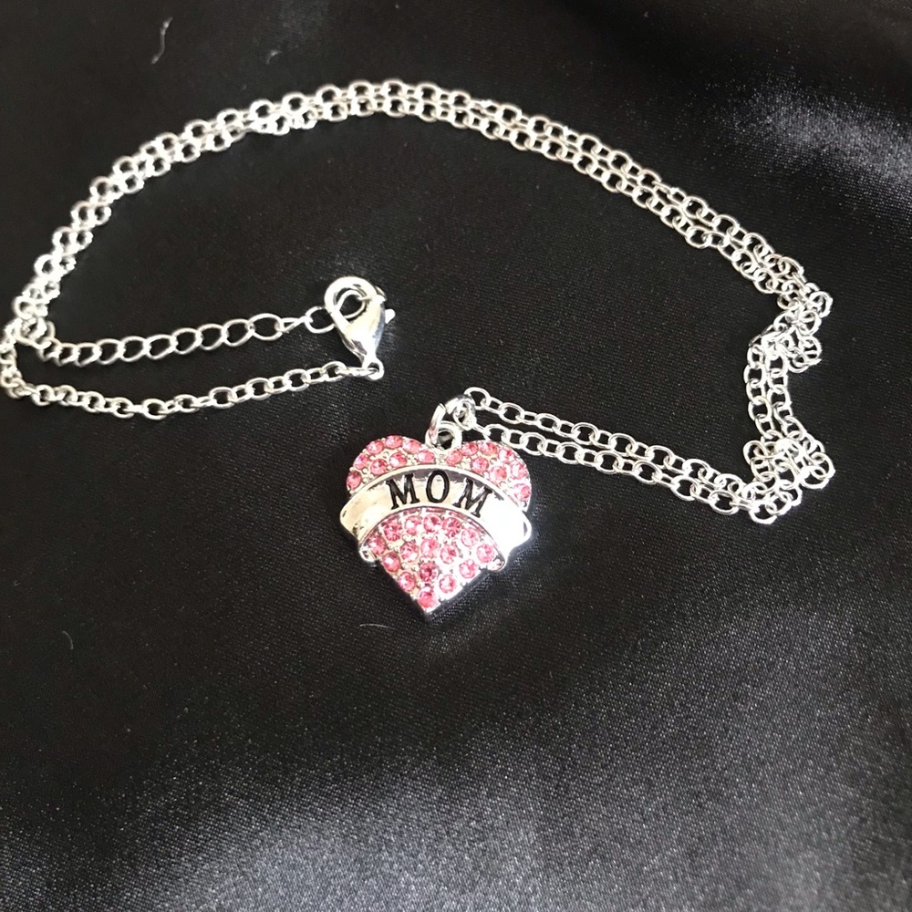 Heart Pendant Necklace with Pink Crystals